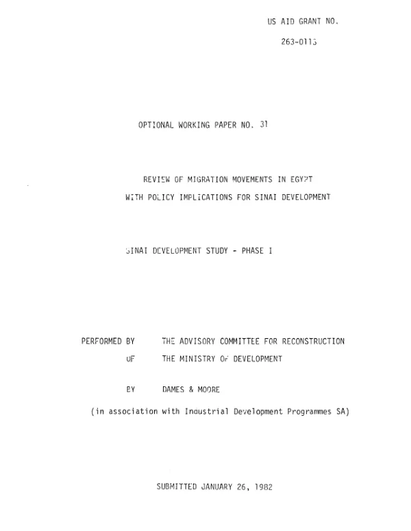 Review of migration movements in Egypt with policy implications for Sinai development