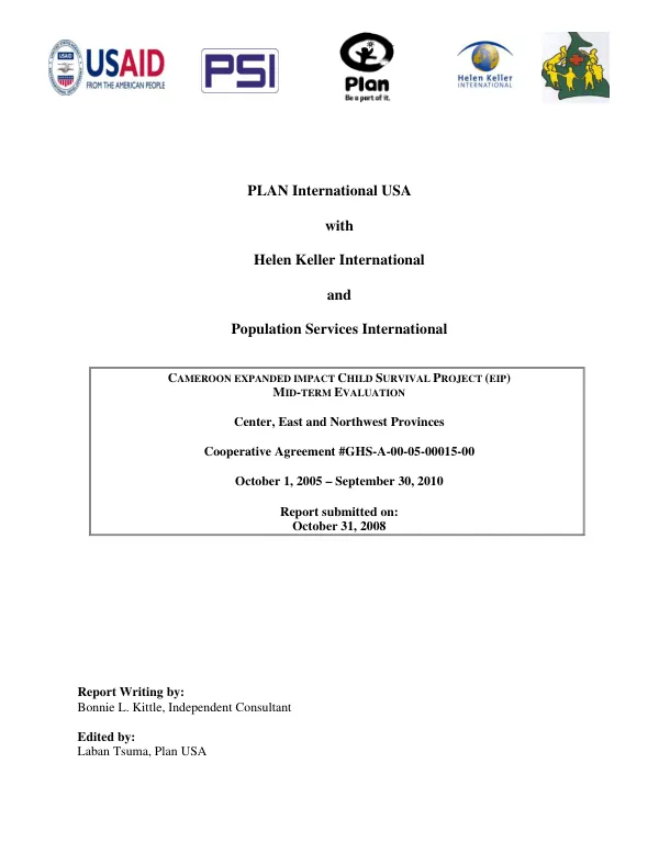 Cameroon expanded impact child survival project (EIP) : mid-term evaluation -- center, east and northwest provinces