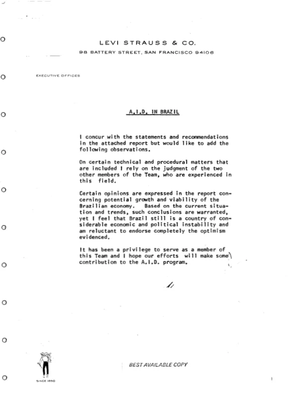 Summary report to the administrator : evaluation of the A.I.D. program in Brazil