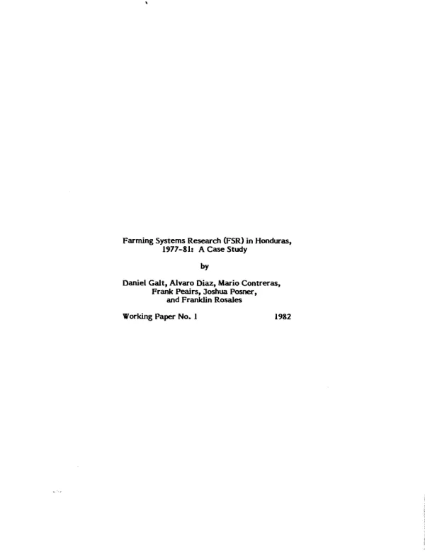 Farming systems research (FSR) in Honduras, 1977-81 : a case study