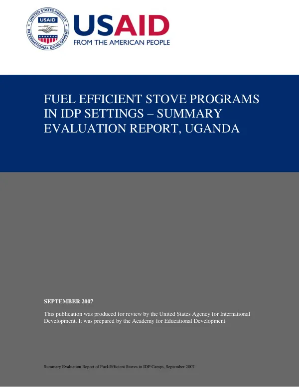 Fuel efficient stove programs in IDP settings -- summary evaluation report, Uganda