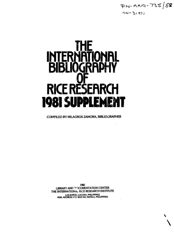 International bibliography of rice research : 1981 supplement