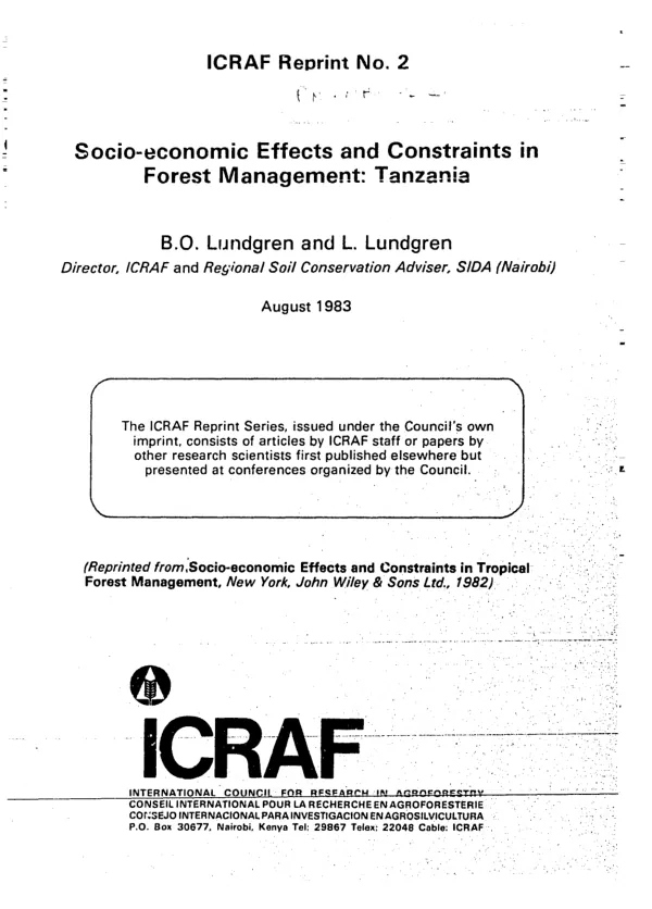 Socio-economic effects and constraints in forest management : Tanzania