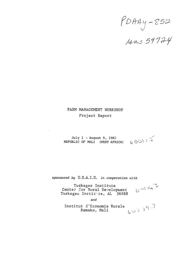 Farm management workshop : project report, July 1-August 9, 1982