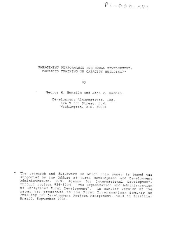 Management performance for rural development : packaged training or capacity building