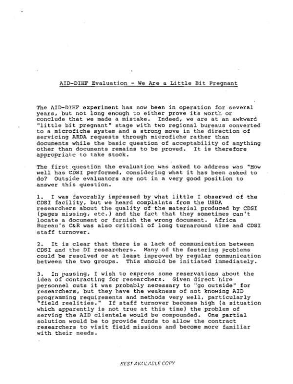 AID-DIHF evaluation -- we are a little bit pregnant