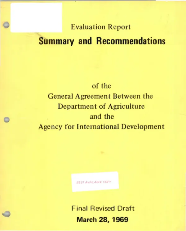 Evaluation report summary and recommendations of the general agreement between the Department of Agriculture and the Agency for International Development