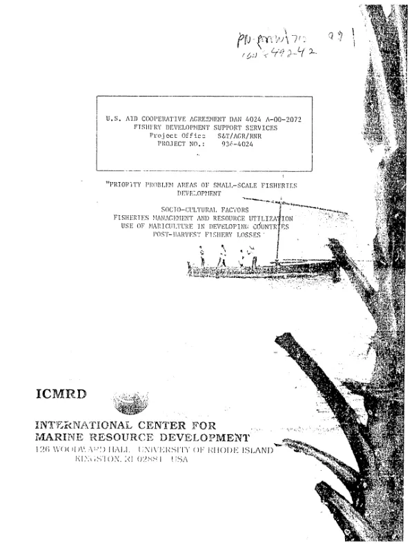 Priority problem areas of small-scale fisheries development : socio-cultural factors, fisheries management and resource utilization, use of mariculture in developing countries, post-harvest fishery losses