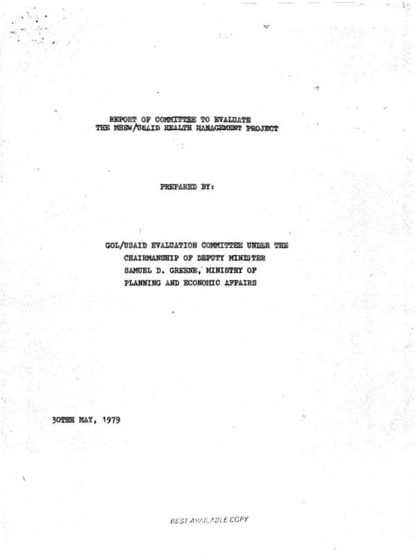 Report of the committee to evaluate the MHSW/USAID health management project