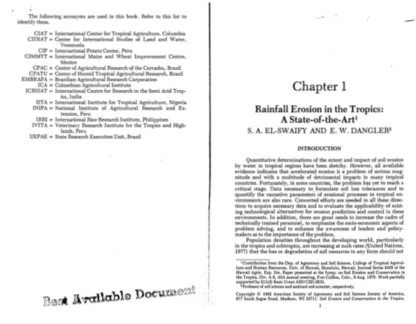 Rainfall erosion in the tropics : a state-of-the-art