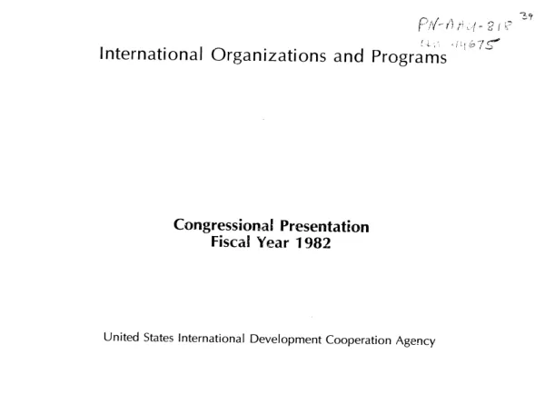 International organizations and programs, International Fund for Agricultural Development : congressional presentation, fiscal year 1982