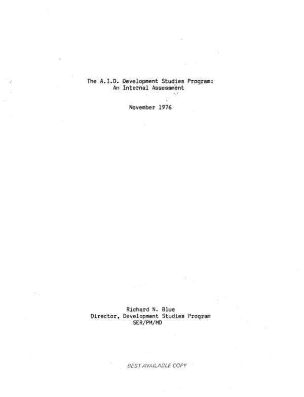 The A.I.D. development studies program : an internal assessment