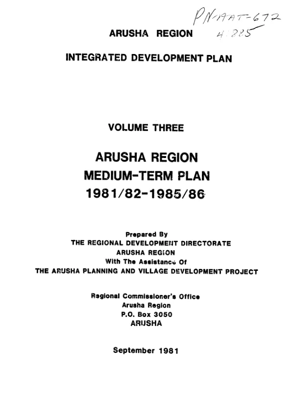 Arusha Region medium-term plan 1981/82-1985/86