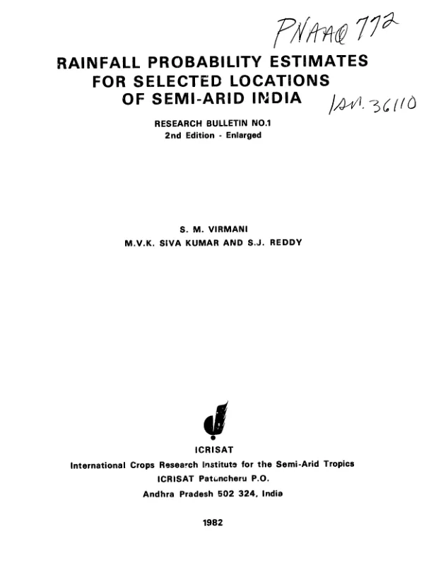 Rainfall probability estimates for selected locations of semi-arid India