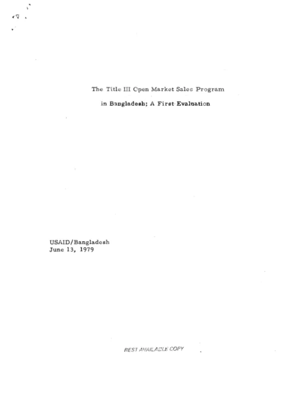 The Title III open market sales program in Bangladesh : a first evaluation