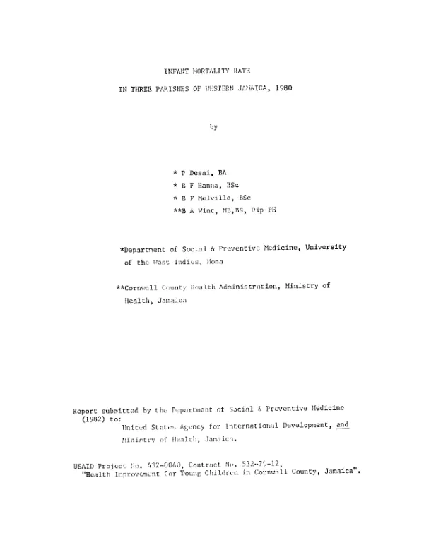 Infant mortality rate in three parishes of Western Jamaica, 1980