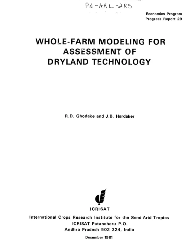 Whole - farm modeling for assessment of dryland technology
