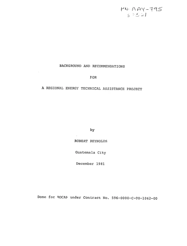 Background and recommendations for a regional energy technical assistance project