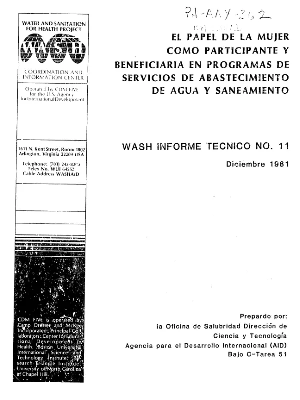 Papel de la mujer como participante y beneficiaria en programas de servicios de abastecimiento de agua y saneamiento