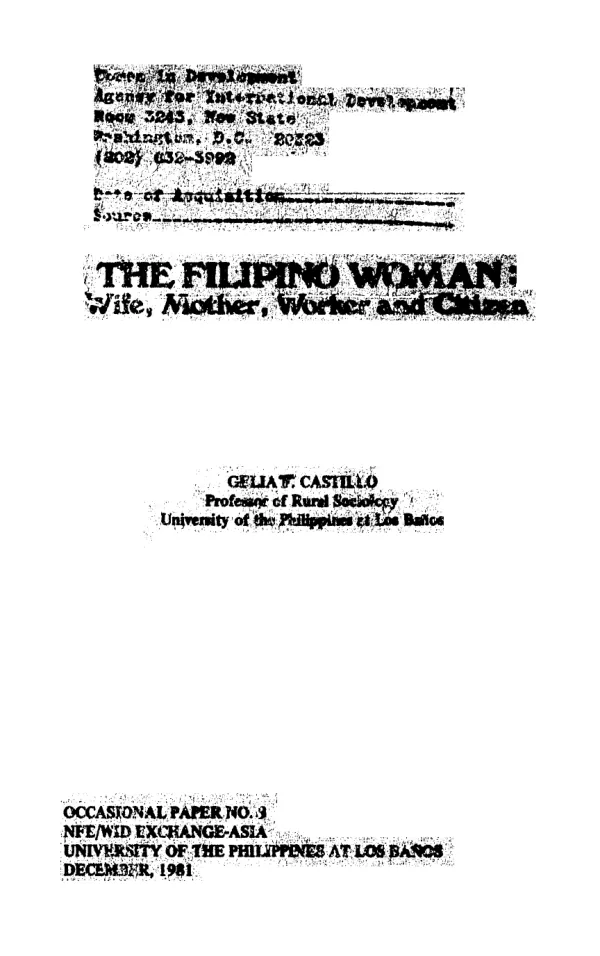 Filipino woman : wife, mother, worker and citizen