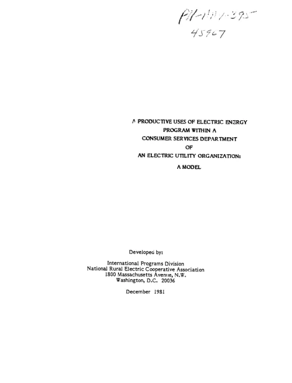 Productive uses of electric energy program within a consumer services department of an electric utility organization : a model