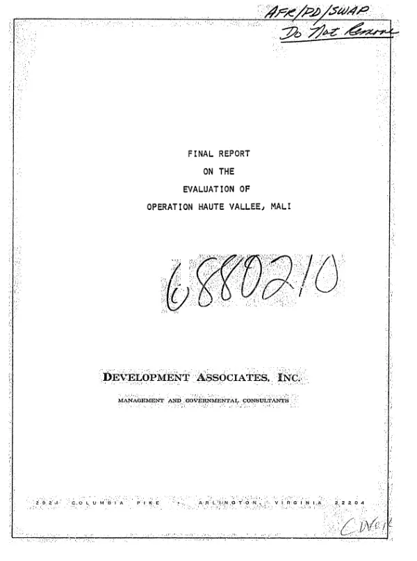 Final report on the evaluation of operation Haute Vallee, Mali : volume 1