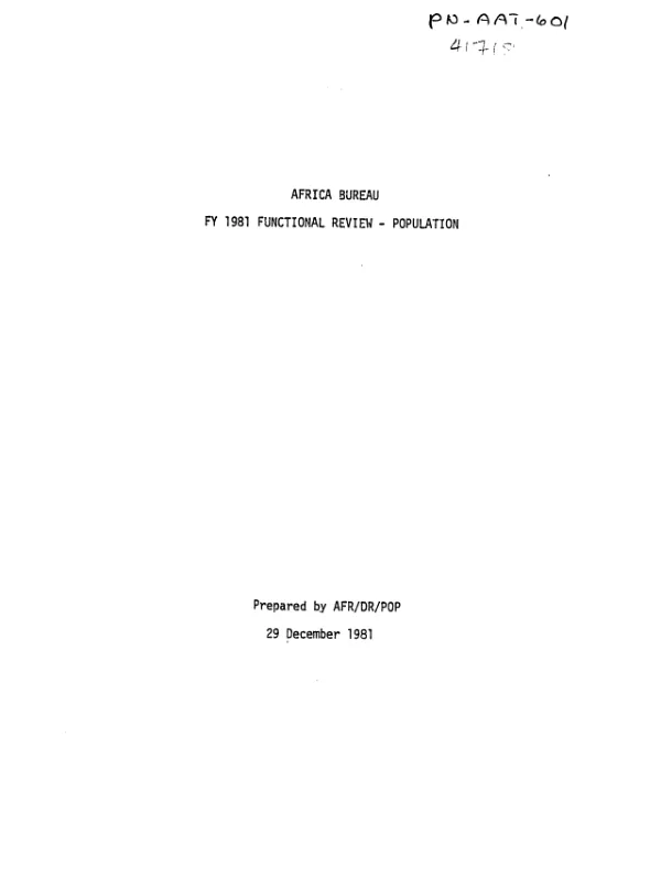 Africa Bureau : FY 1981 functional review - population