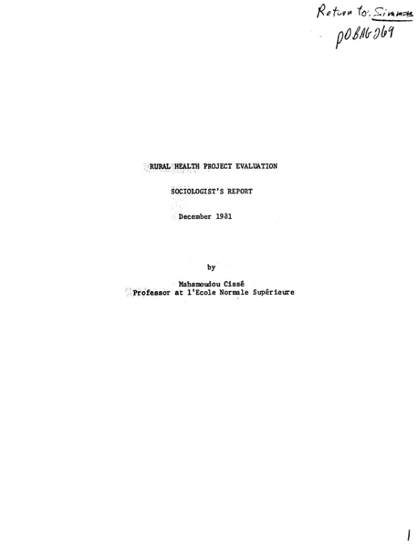 Rural health project evaluation : sociologist"s report
