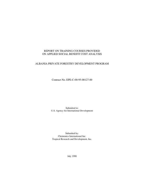 Report on training courses provided on applied social benefit cost analysis : Albania private forestry development program