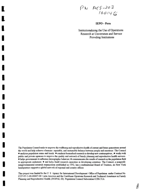 IEPO [Instituto de Estudios en Poblacion] - Peru : institutionalizing the use of operations research at universities and service providing institutions