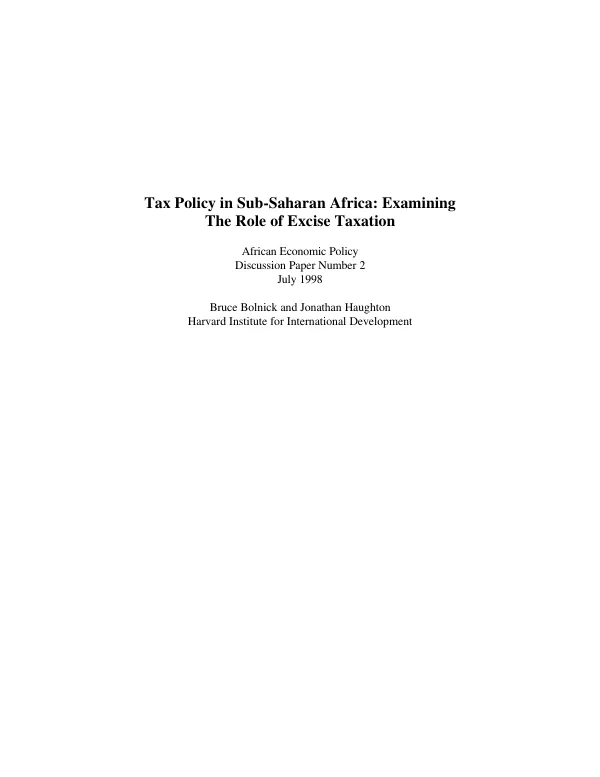 Tax policy in sub-Saharan Africa : examining the role of excise taxation