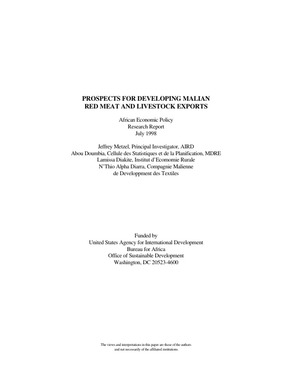 Prospects for developing Malian red meat and livestock exports