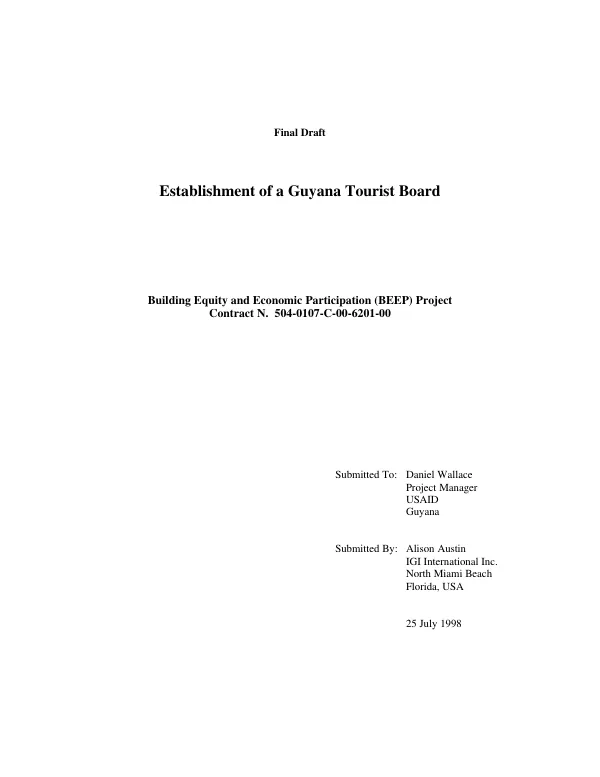 Establishment of a Guyana tourist board