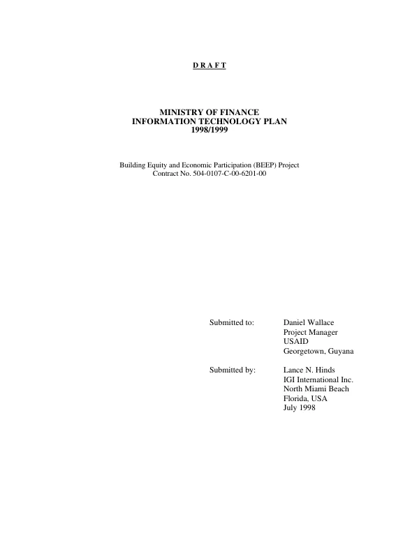 Ministry of Finance [Guyana] : information technology plan 1998/1999