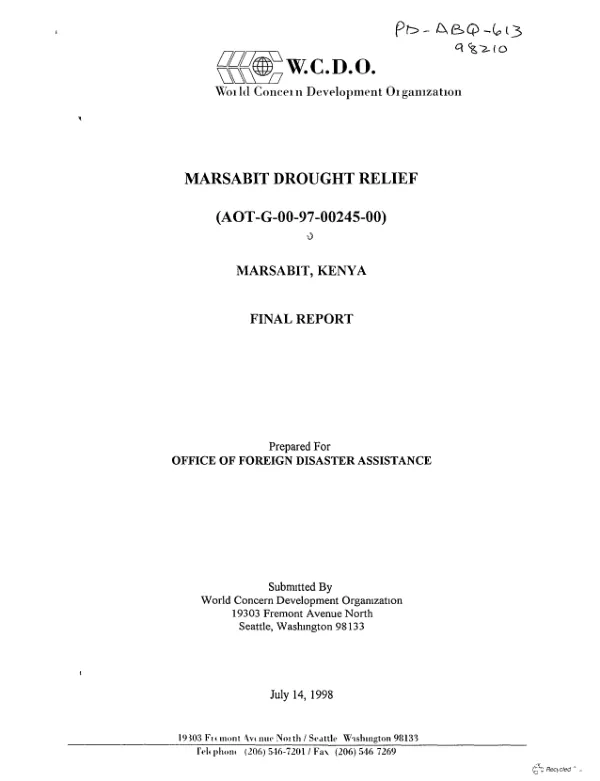 Marsabit drought relief (AOT-G-00-97-00245-00), Marsabit, Kenya : final report