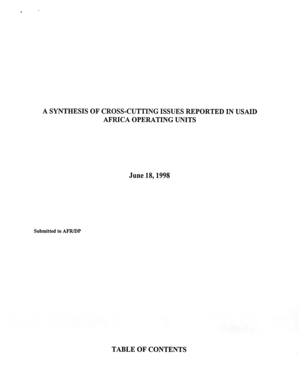 A synthesis of cross-cutting issues reported in USAID Africa operating units