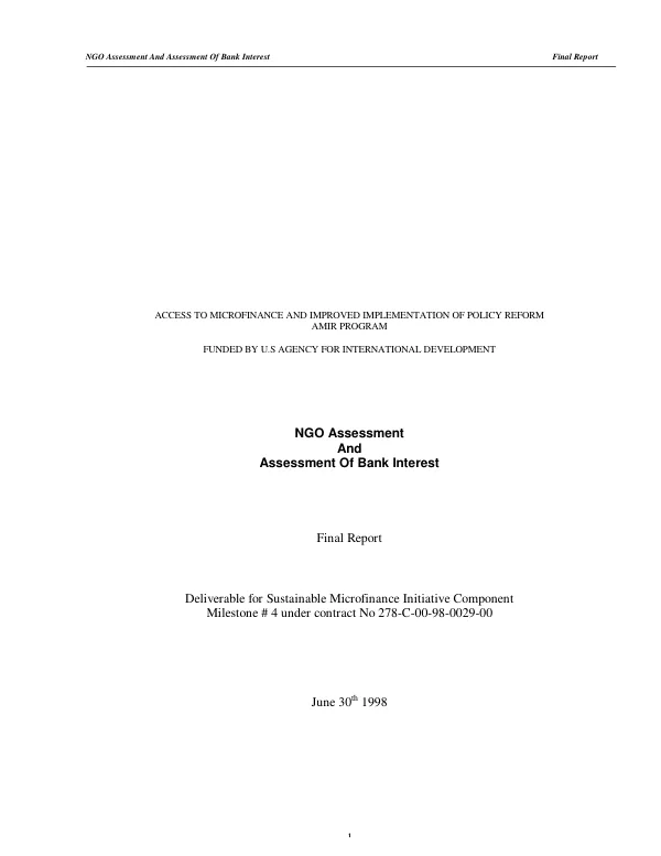 NGO assessment and assessment of bank interest : final report