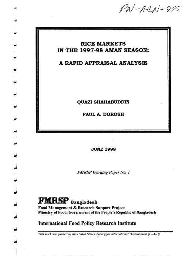 Rice markets in the 1997-98 aman season : a rapid appraisal analysis
