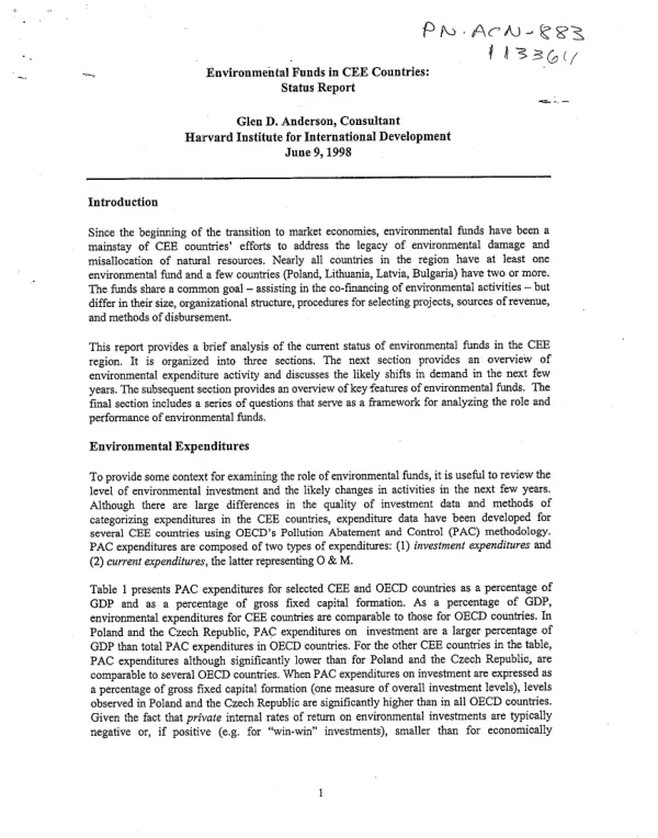 Environmental funds in CEE [Central and Eastern Europe] countries : status report