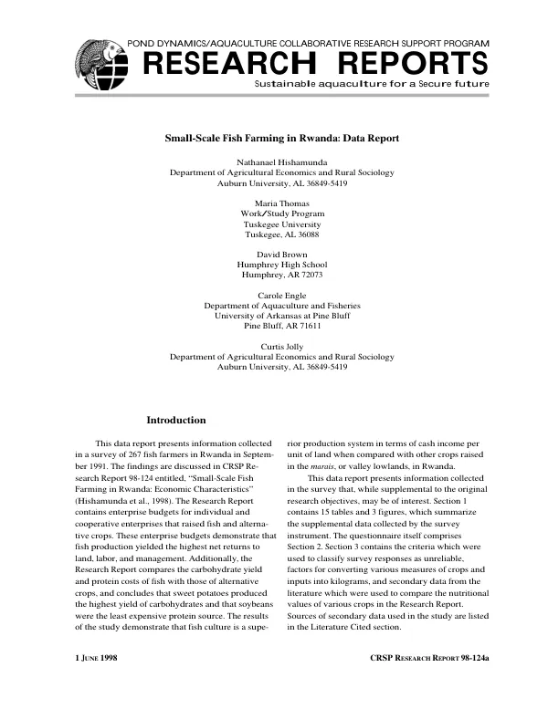 Small-scale fish farming in Rwanda : data report