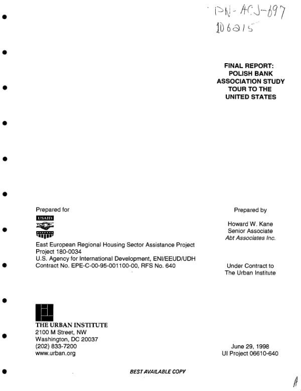Final report : Polish Bank Association tour to the United States