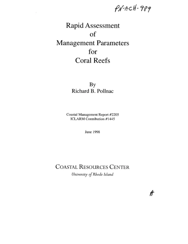 Rapid assessment of management parameters for coral reefs