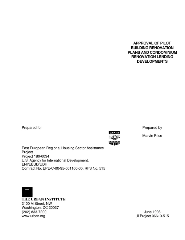 Approval of pilot building renovation plans and condominium renovation lending developments