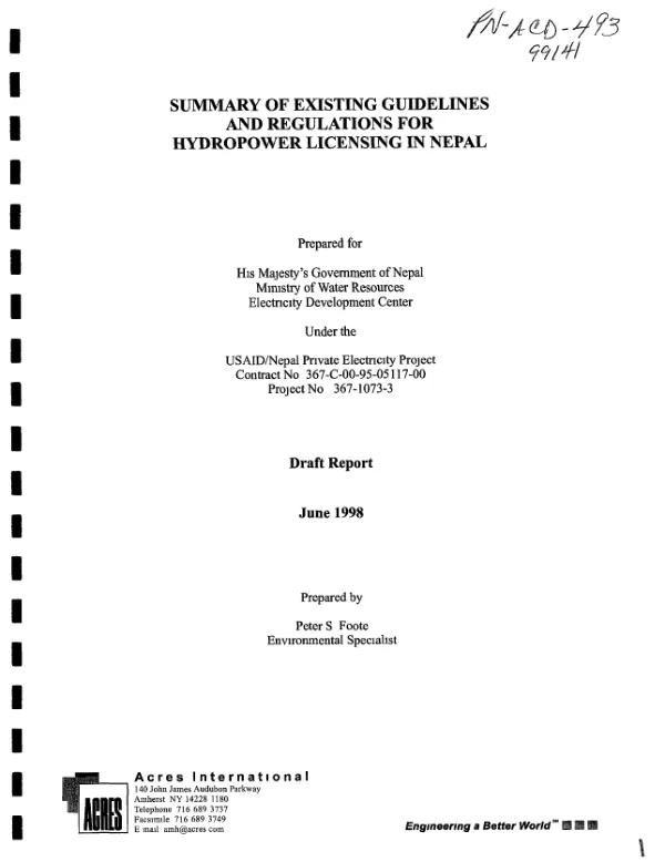 Summary of existing guidelines and regulations for hydropower licensing in Nepal -- draft report