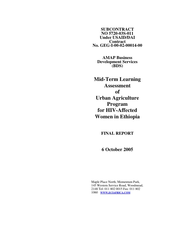 Mid-term learning assessment of urban agriculture program for HIV-affected women in Ethiopia : final report
