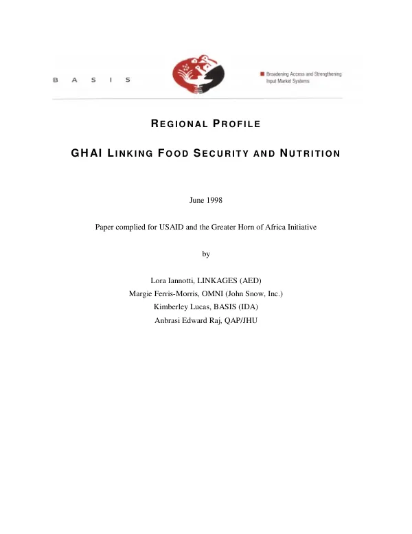 Regional profile : GHAI linking food security and nutrition