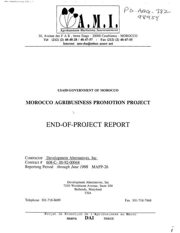 Morocco agribusiness promotion project : end-of-project report