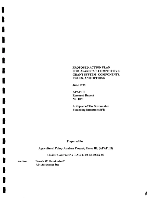 Proposed action plan for ASARECA"s [Association for Strengthening Agricultural Research in Eastern and Central Africa] competitive grant system : components, issues, and options -- a report of the sustainable financing initiative (SFI)