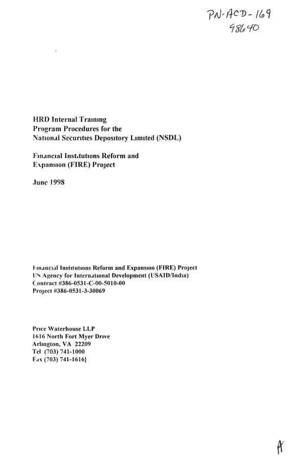 HRD [human resources development] internal training program procedures for the National Securities Depository Limited (NSDL)