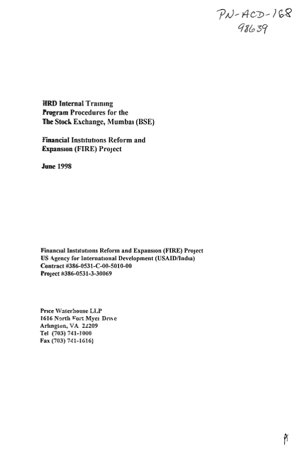 HRD [human resources development] internal training program procedures for The [Bombay] Stock Exchange, Mumbai [India] (BSE)